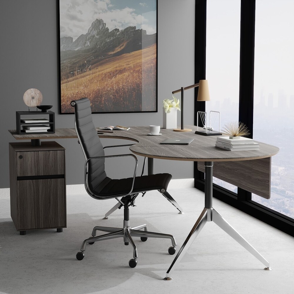 Rye Studio Bella Contemporary Large Executive Desk with LSF Filing Cabinet  Grey