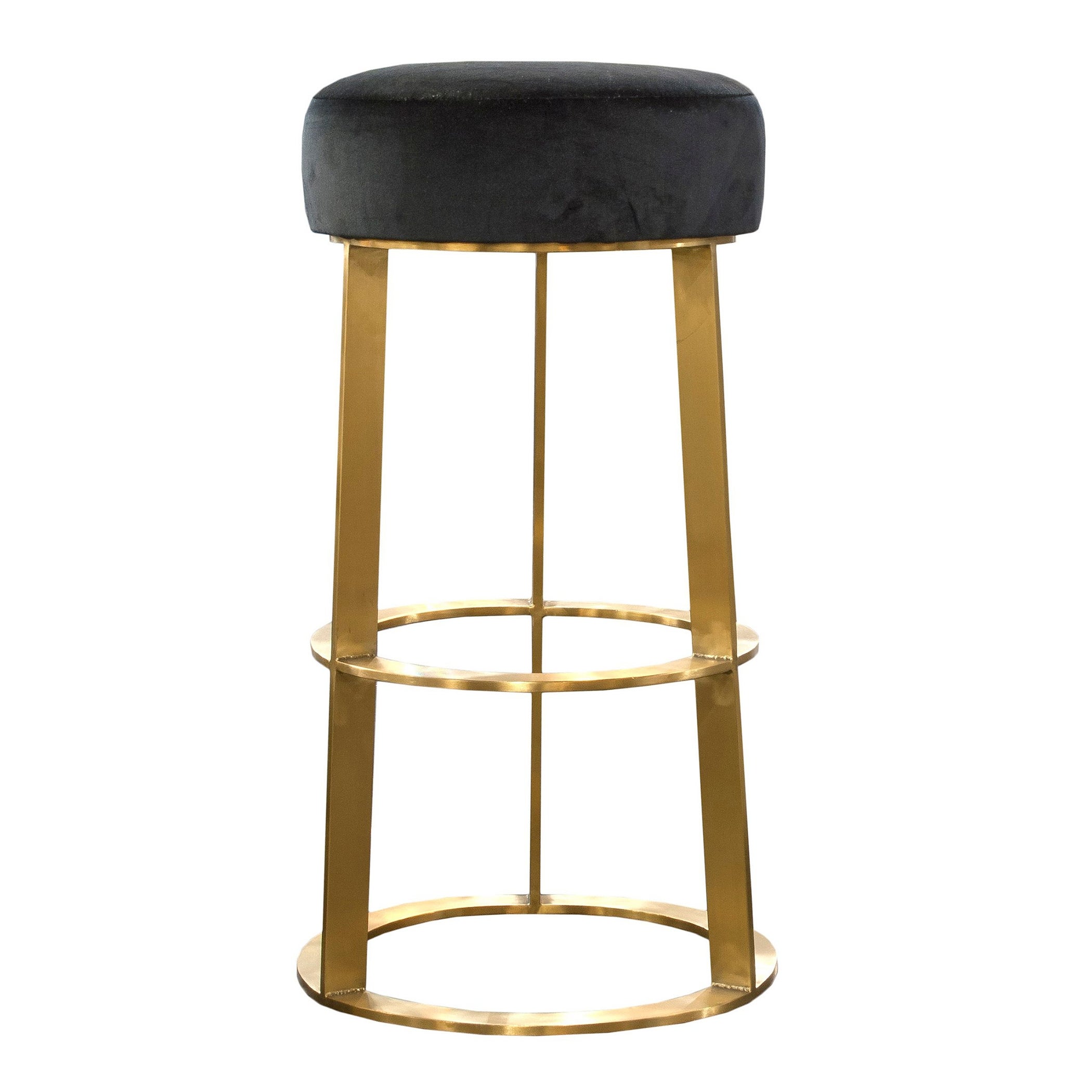 Harp and Finial - Ainsley Bar Stool - Black Velvet Fabric With Brushed Gold Metal Base