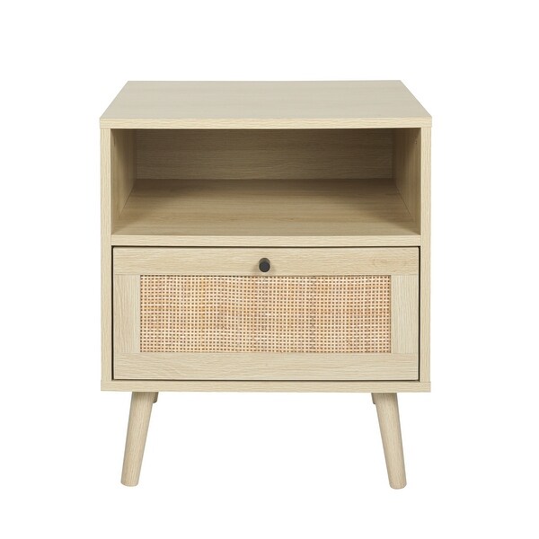 Rattan Nightstand， Wooden Bedside Table End Table for iving Room and Bedroom Fo for lway， Foyer， Den， Living Room