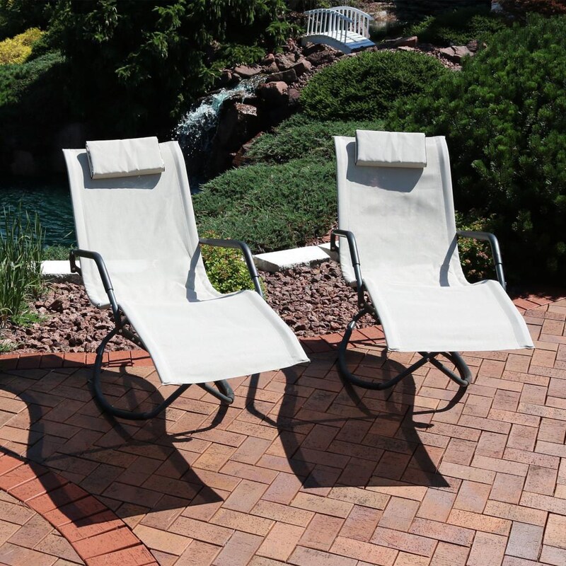 Ultimate Patio Outdoor Folding Rocking Chaise Lounge Chair W/ Headrest Pillow