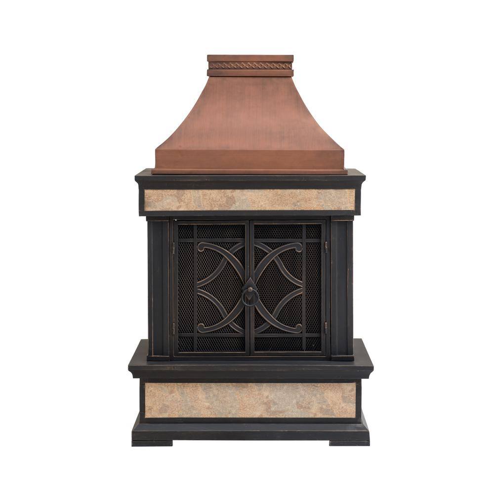 Sunjoy Curtis 56.69 in. Wood Burning Outdoor Fireplace with Bronze Highlights 169476