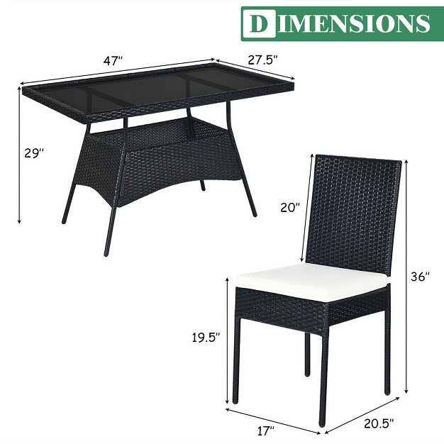 Costway 5pcs Patio Rattan Dining Set Cushioned Chair Table W glass Top Garden Furniture