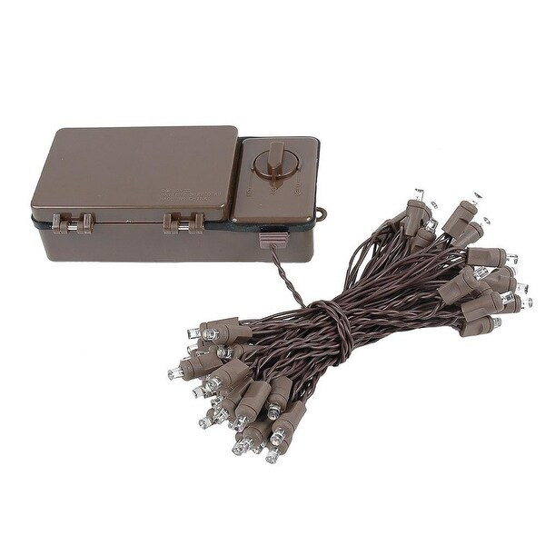 50 Light LED Battery Christmas Mini Light Set，Warm White，Brown Wire，18' Long