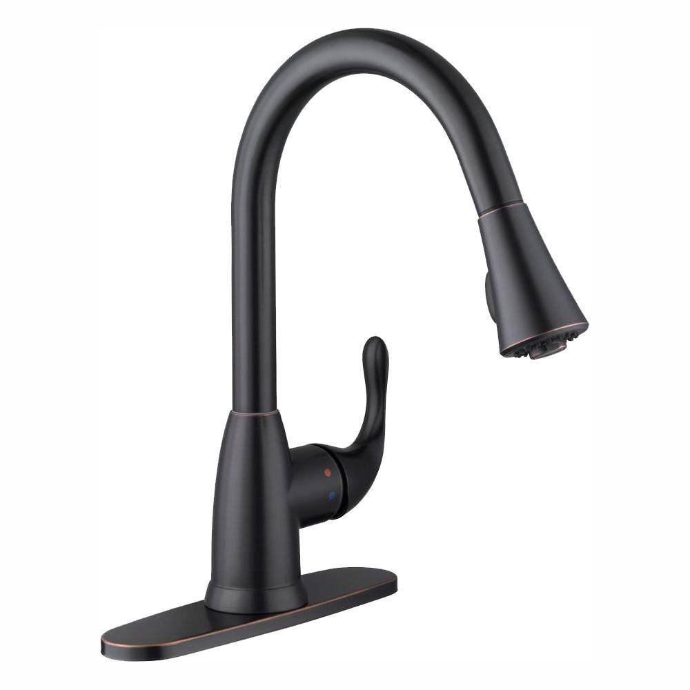 Glacier Bay Market Single-Handle Pull-Down Kitchen Faucet with TurboSpray and FastMount in Bronze HD67551-0327H2