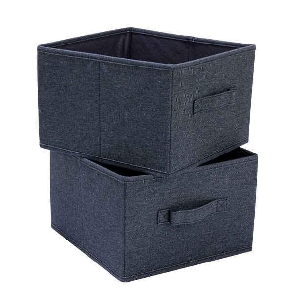 Household Essentials Set Of 2 Collapsible Cotton Blend Cube Storage Drawer With Handle Denim