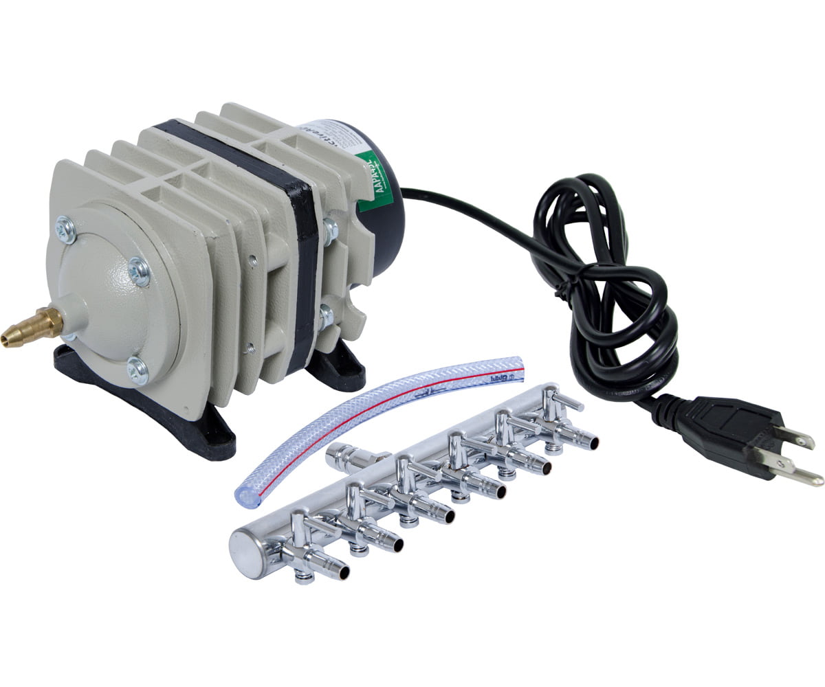 Hydrofarm Active Aqua AAPA45L Commercial Electrical Air Pump 45 L/min， 20W， 700 GPH with 6 Outlets