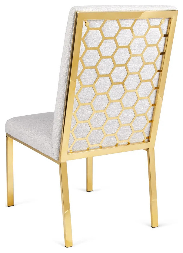 Andes Dining Chairs  Set of 2 Gold Frame With Pattern Back  White Faux Leather   Contemporary   Dining Chairs   by Home Gear  Houzz