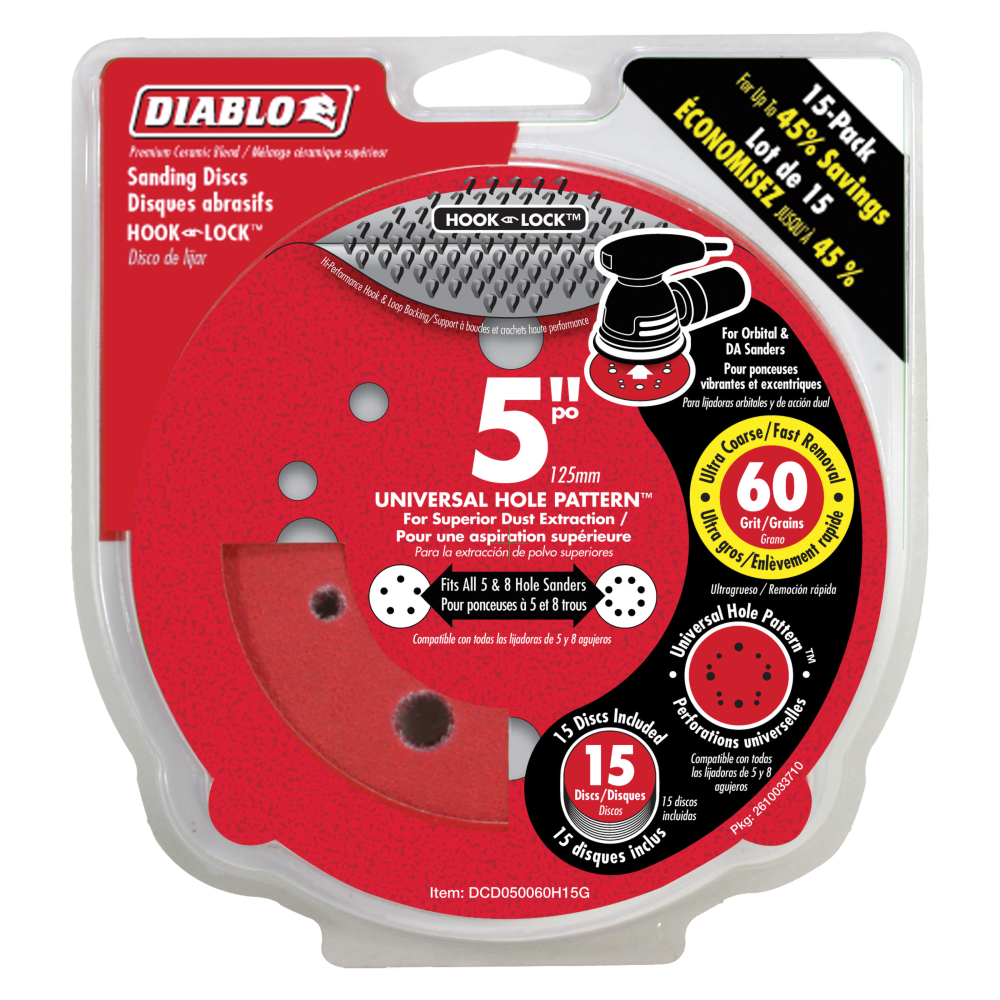 Diablo Tools 5 60 Grit (Ultra Coarse)  ROS Hook and Lock Discs (15-Pack) ;