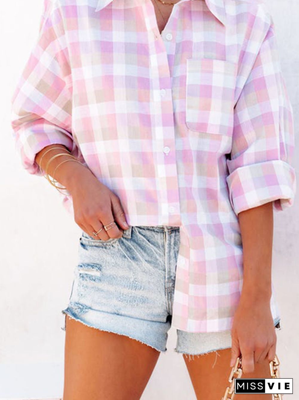 Shirt Collar Long Sleeve Blouse