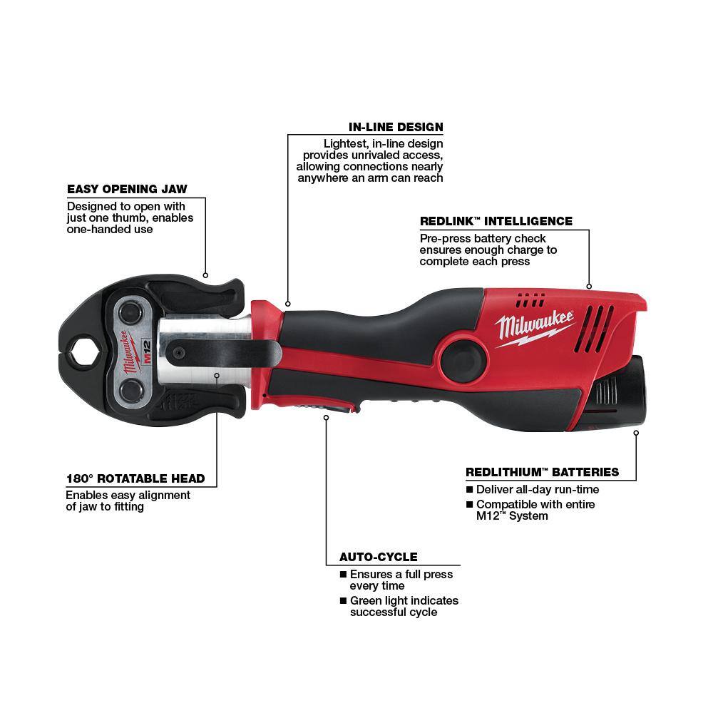 MW M12 12-Volt Lithium-Ion Force Logic Cordless Press Tool Kit (3 Jaws Included) with Free M12 Copper Tubing Cutter Kit 2473-22-2471-21