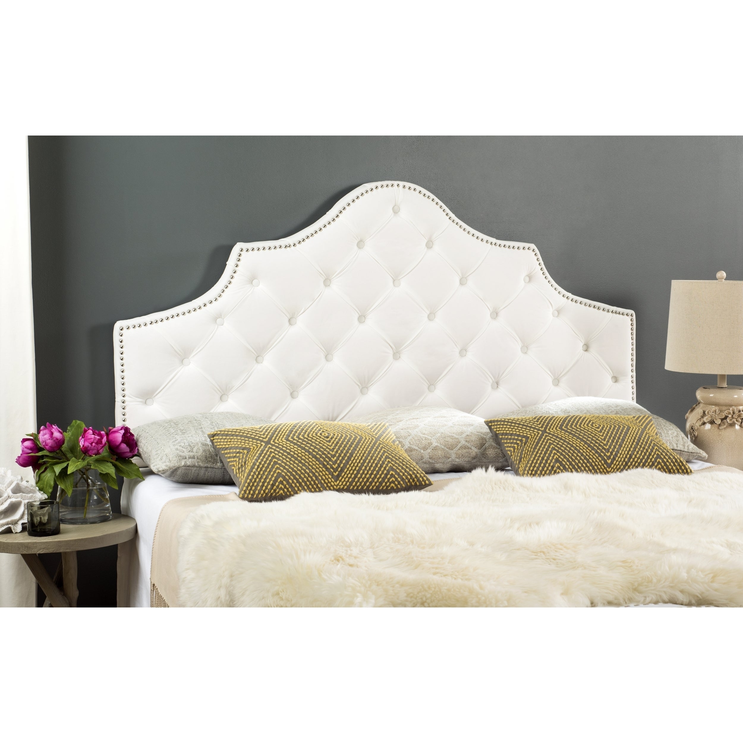 Safavieh Arebelle White Velvet Upholstered Tufted Headboard - Silver Nailhead (Full) - - 11551716