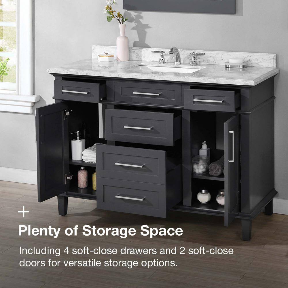 Home Decorators Collection Sonoma 48 in. W x 22.1 in. D x 34.3 in. H Freestanding Bath Vanity in Dark Charcoal with Carrara Marble Top Sonoma 48C