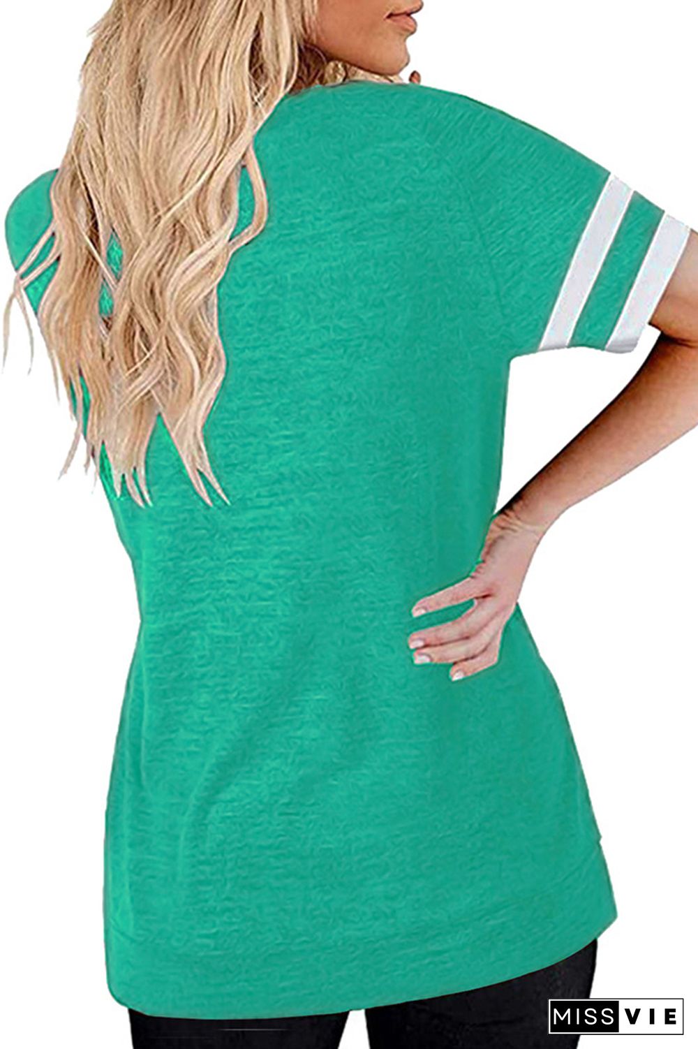 Green Round Neck Printed Short Sleeve T-shirt