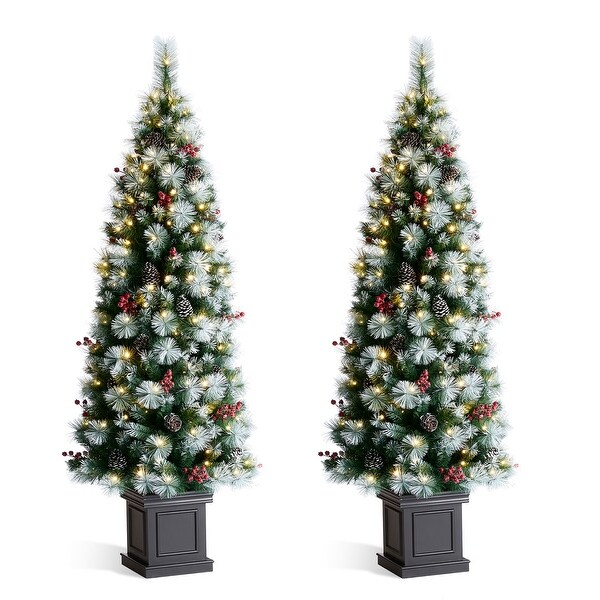 Glitzhome 4ft/5ft/6ft PreLit Pine Artificial Christmas Porch Tree with Decorative Urn Pot