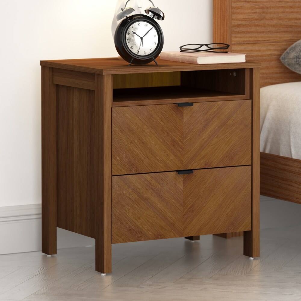 GALANO Weiss 2 Drawer Amber Walnut Nightstand 22.7 in. x 20.9 in. x 15.7 in.