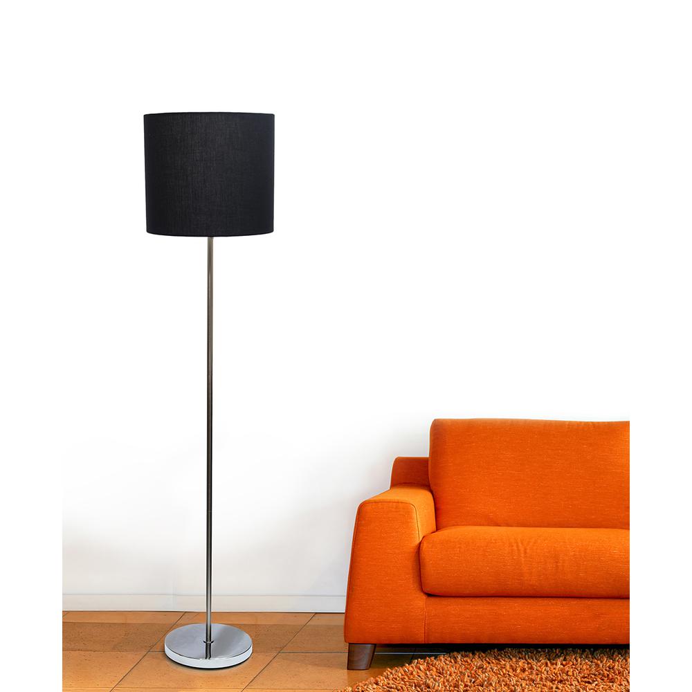 Simple Designs Brushed Nickel Drum Shade Floor Lamp, Black