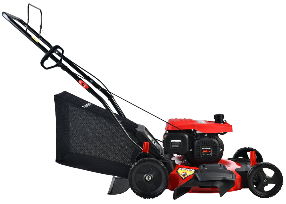 PowerSmart 209CC Engine 21" 3-in-1 Gas Powered Push Lawn Mower DB2194PH with 8" Rear Wheel, Rear Bag, Side Discharge and Mulching