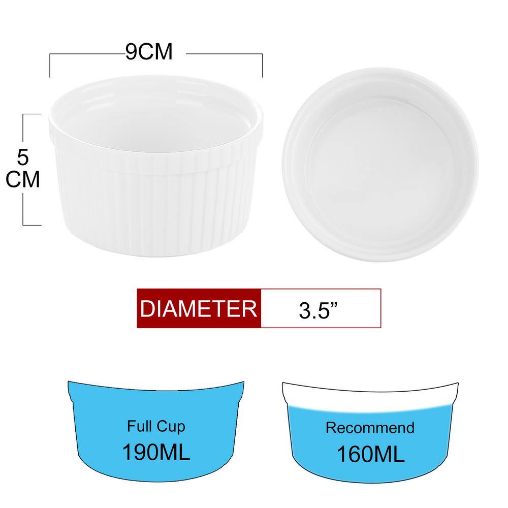 MALACASA Ramekin 6-Piece 3.5 in. Ramekins Ivory White Porcelain Dishes (Set of 6) RAMEKIN.DISH-003