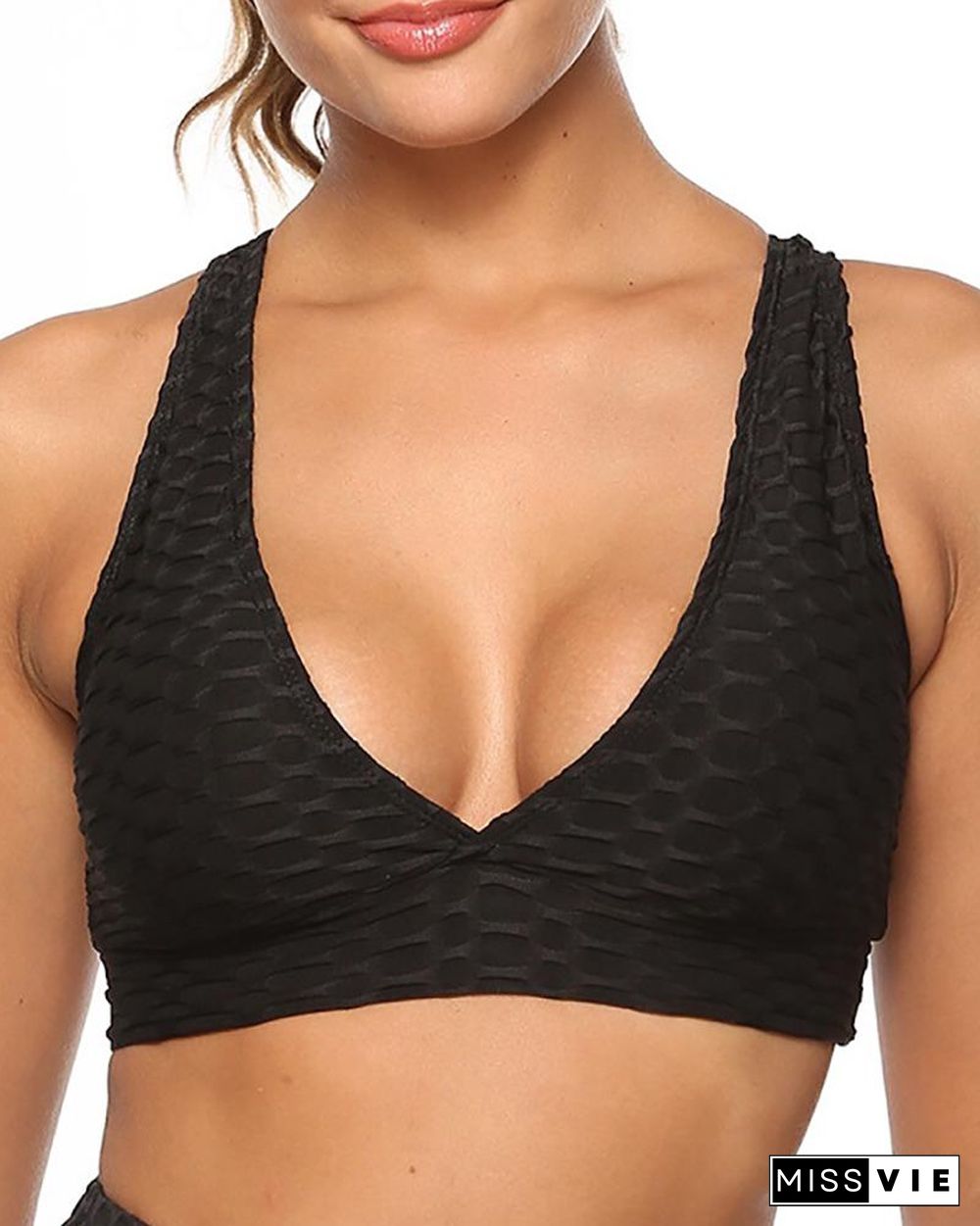 Textured Tank Top Push Up Gym Sports Bra Breathable Elastic Bralette Workout Underwear