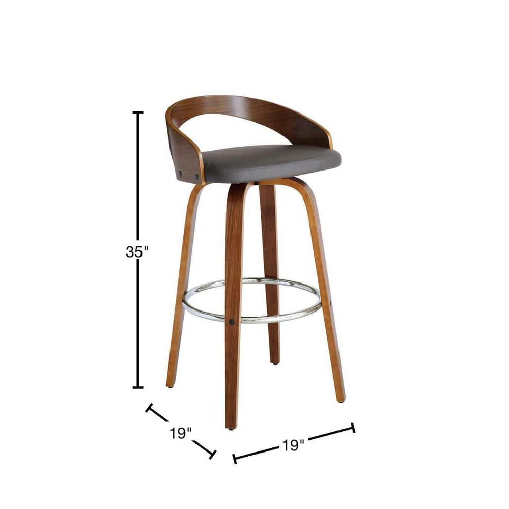 Armen Living Sonia Walnut Wood 30 in. Bar Height Bar Stool with Gray Faux Leather LCSOBAGRWA30