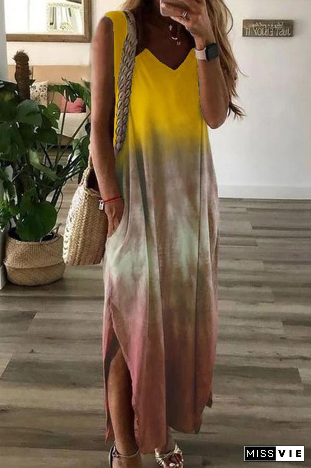 Gradient Tie-dye Sleeveless Long Maxi Dress (5 Colors) P12181