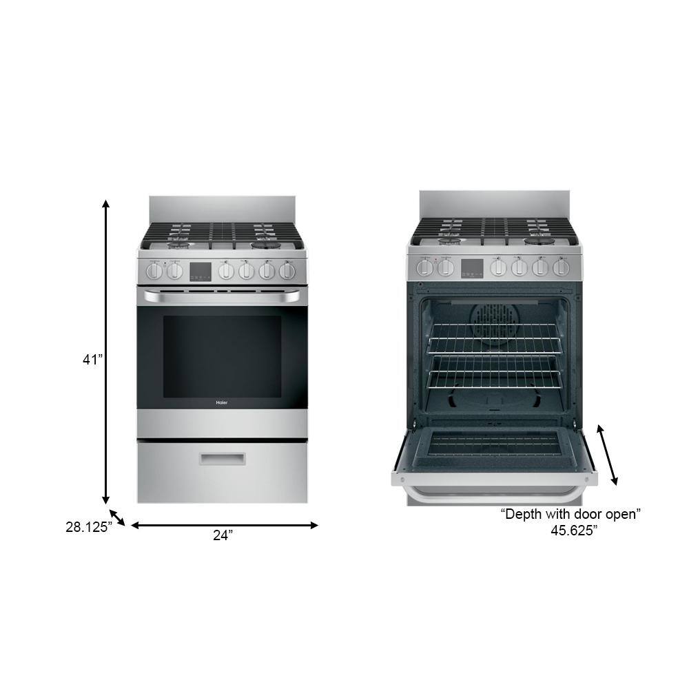 Haier 24 in. 2.9 cu. ft. Gas Range with Convection Oven in Stainless Steel QGAS740RMSS