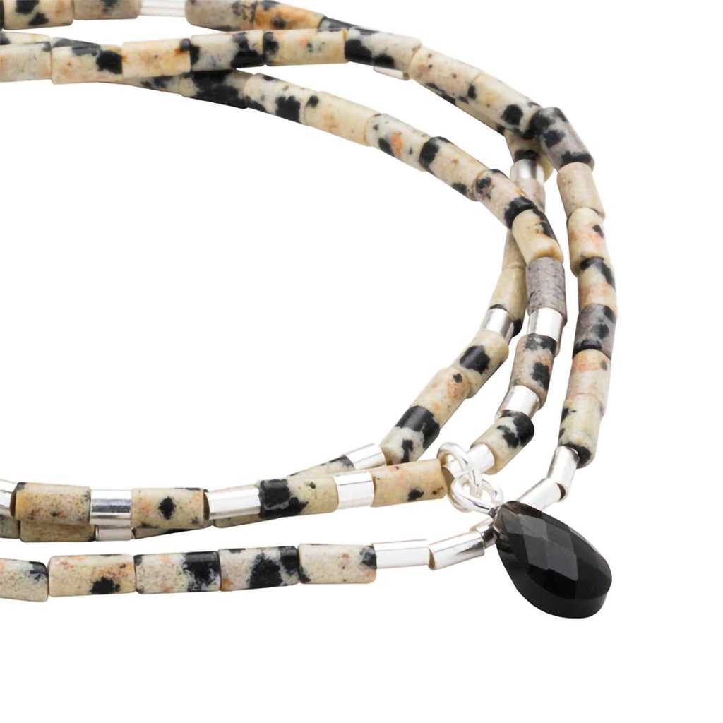 Scout Curated Wears  Teardrop Stone Wrap - Dalmatian Jasper/Obsidian/Silver - Stone of Joy