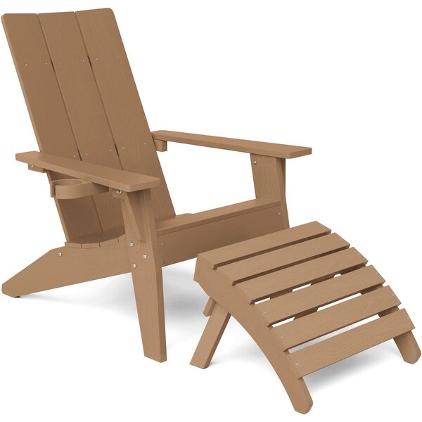 WINSOON 2Piece All Weather HIPS Outdoor Adirondack Chair with CupHolder and Ottoman