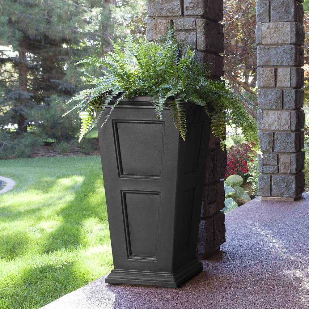 Mayne Fairfield 34 in. Tall Self-Watering Black Polyethylene Planter 8806-B