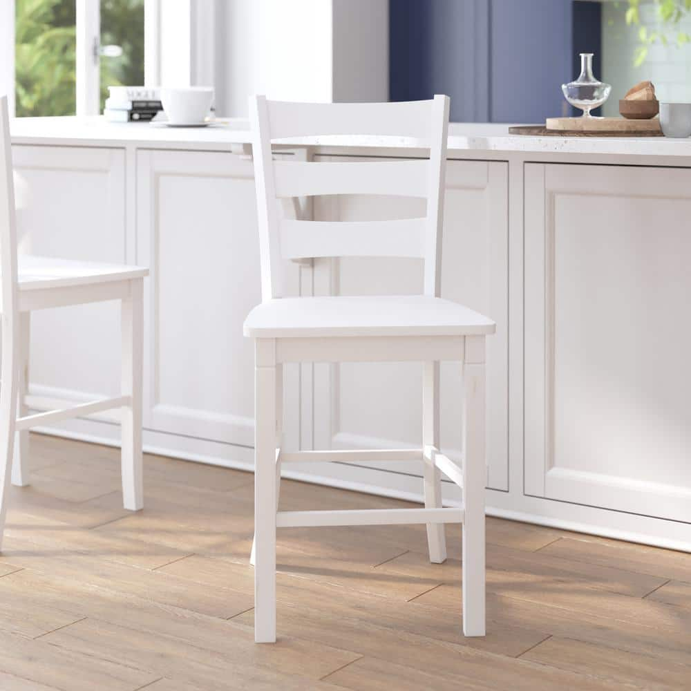 Carnegy Avenue 41.5 in. White Wash Full Wood Bar Stool with Wood Seat CGA-ES-520599-WH-HD