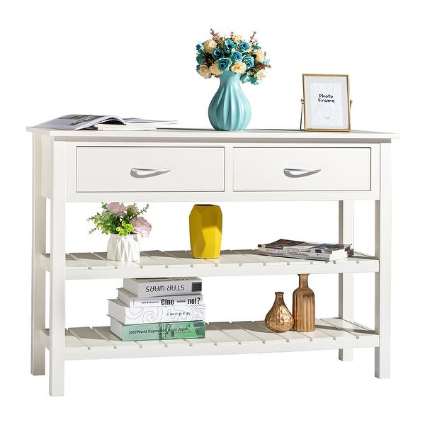 3-Tier Console Table with 2 Drawers， Sofa Table with Storage Shelves