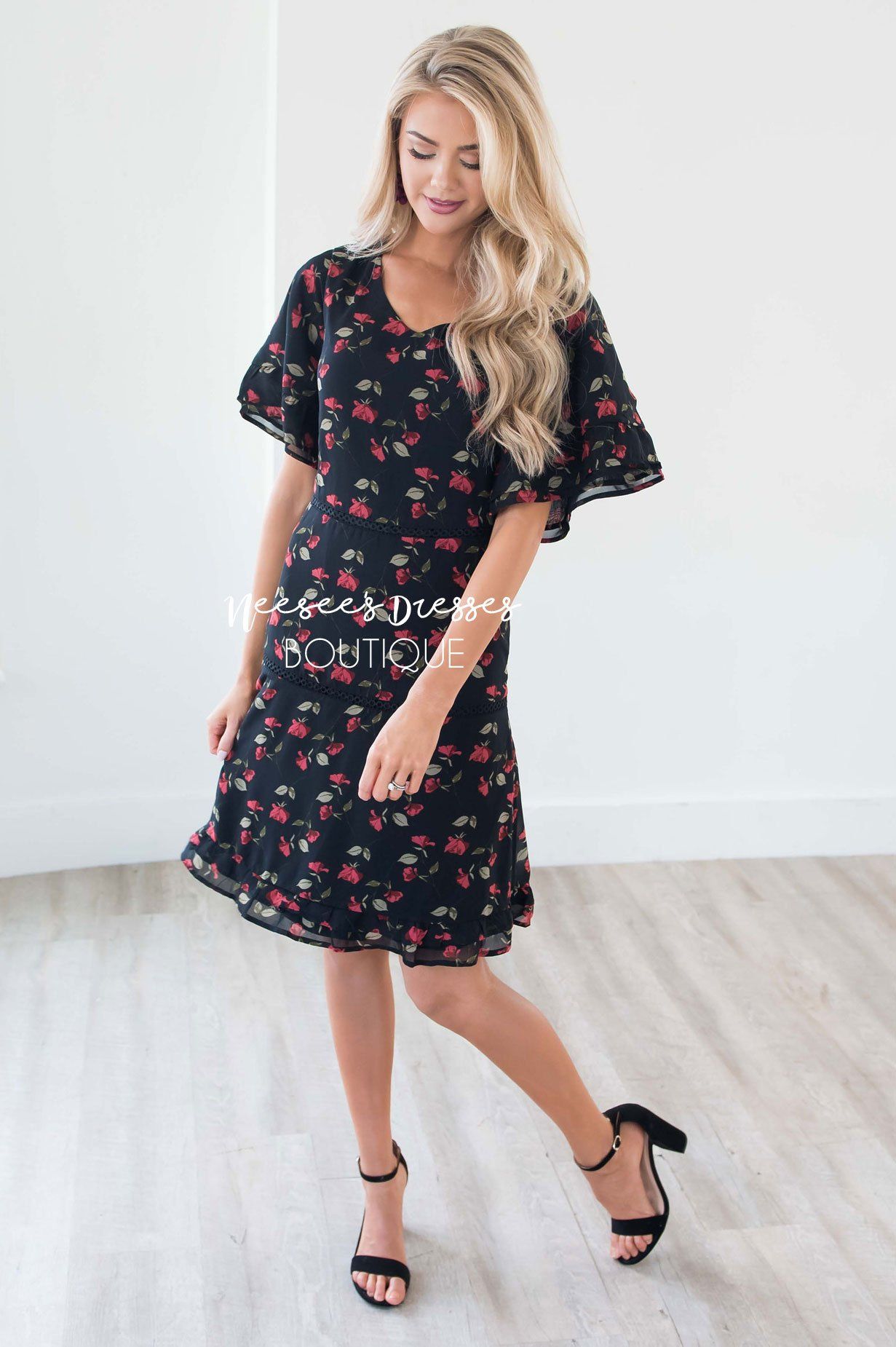 The Janessa Flutter Sleeve Floral Dress