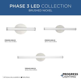 Progress Lighting Phase 3 Collection 24 in. Brushed Nickel Medium Modern 3CCT Integrated LED Linear Vanity 1-Light with Acrylic Diffuser P300411-009-CS