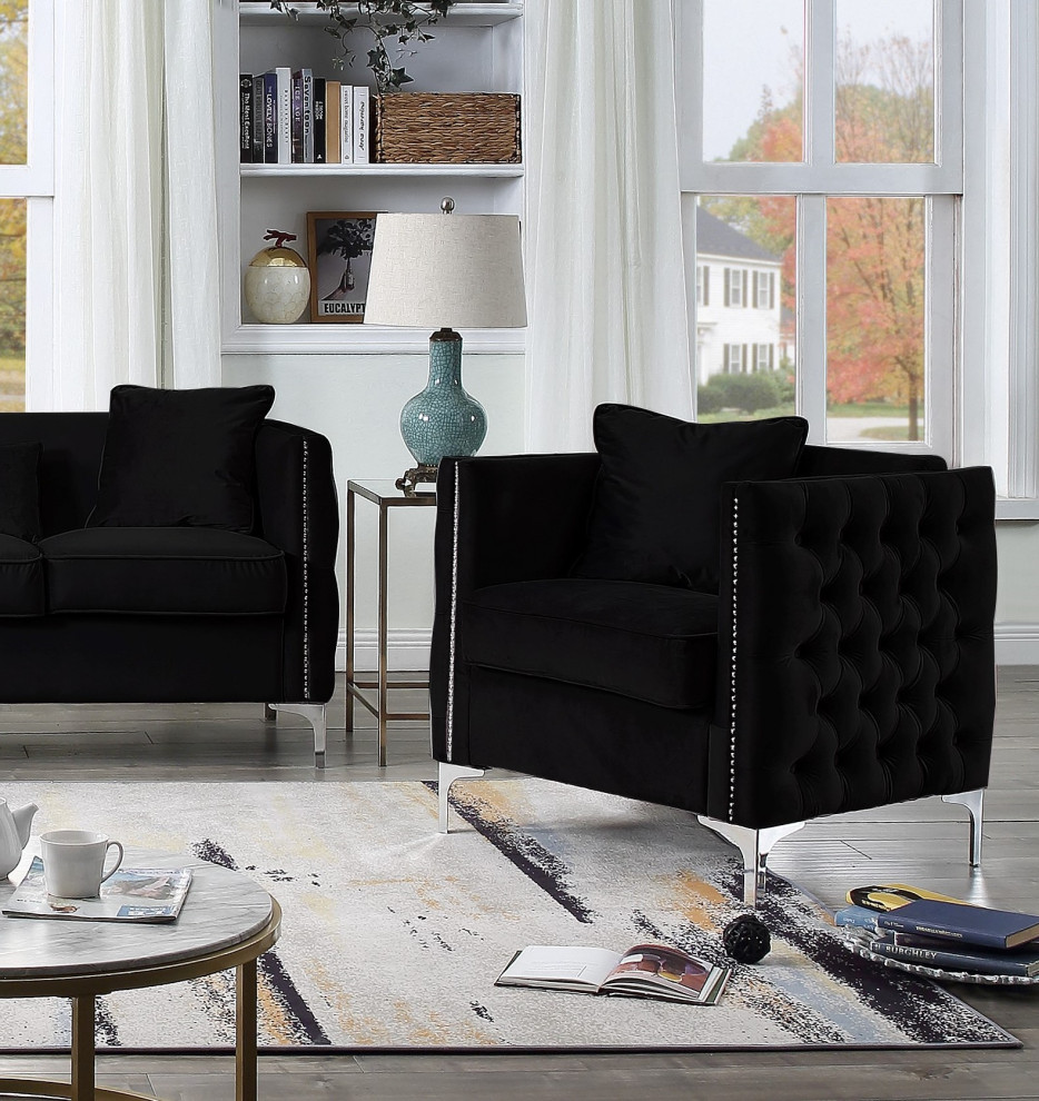 Bayberry Velvet Accent Arm Chair with Pillow   Midcentury   Armchairs And Accent Chairs   by Lilola Home  Houzz