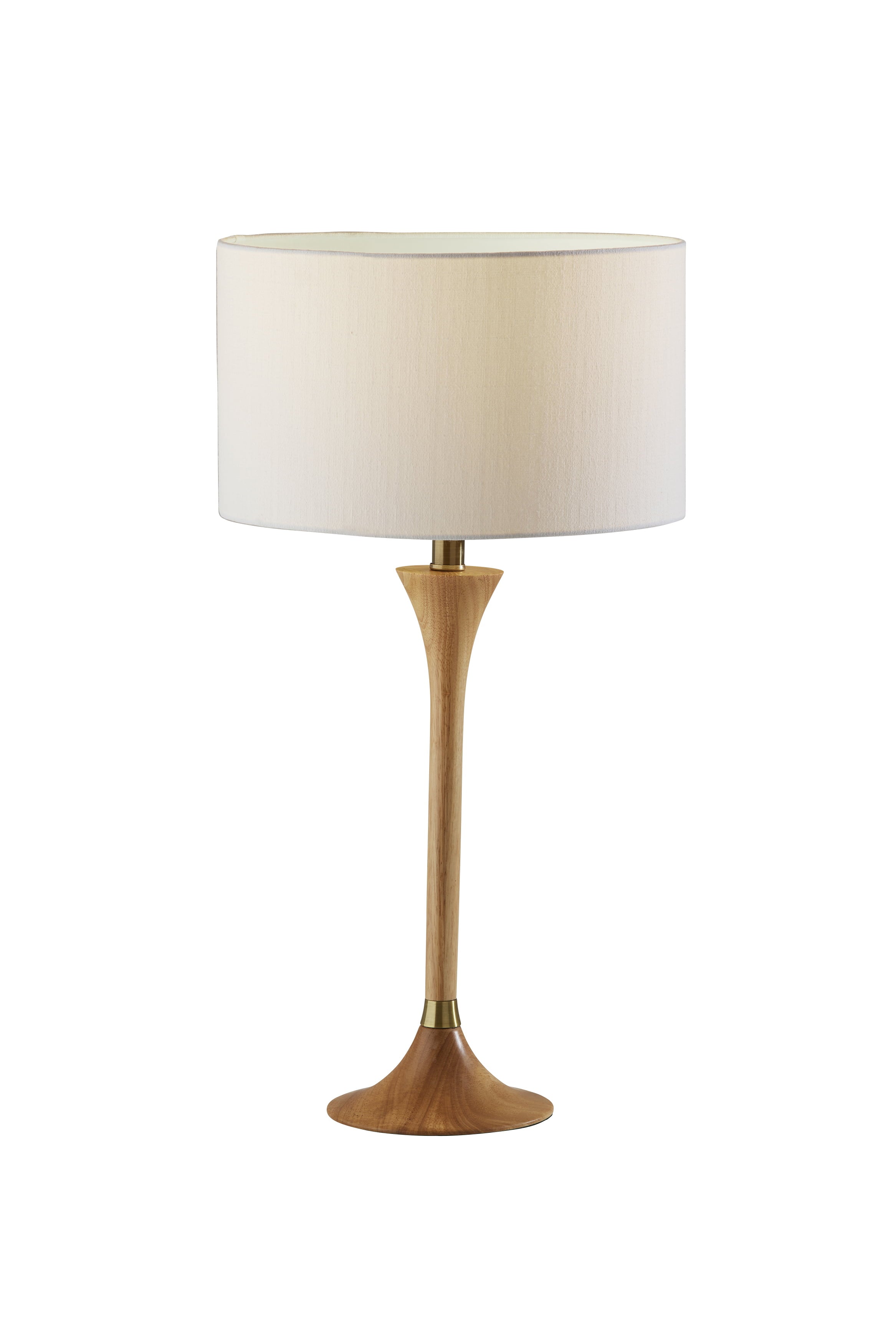 Adesso Rebecca Table Lamp, Natural Rubber Wood Base with Antique Brass Accent, Wood Base, White Textured Fabric Shade