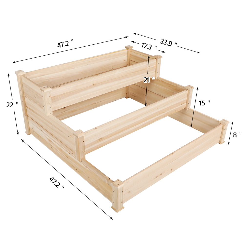 Easyfashion Raised/Elevated Garden Bed Tiered Planter Box, Natural Wood