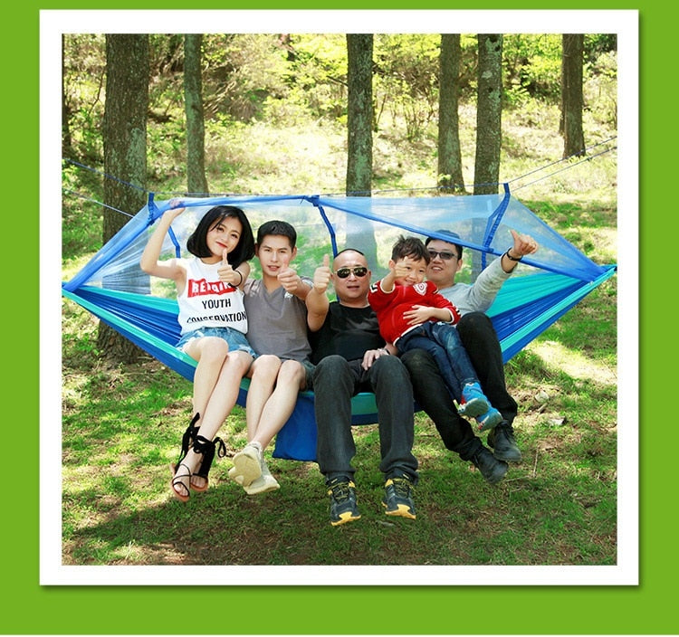 Gray Blue Camping Hammock Portable Hammock Mosquito Net Fabric Hanging Bed Outdoor Swing, Hammock