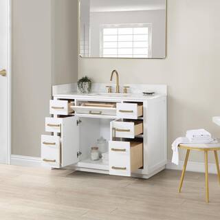 Altair Gavino 48 in. W x 22 in. D x 34 in. H Bath Vanity in White with Grain White Composite Stone Top 557048-WH-GW-NM