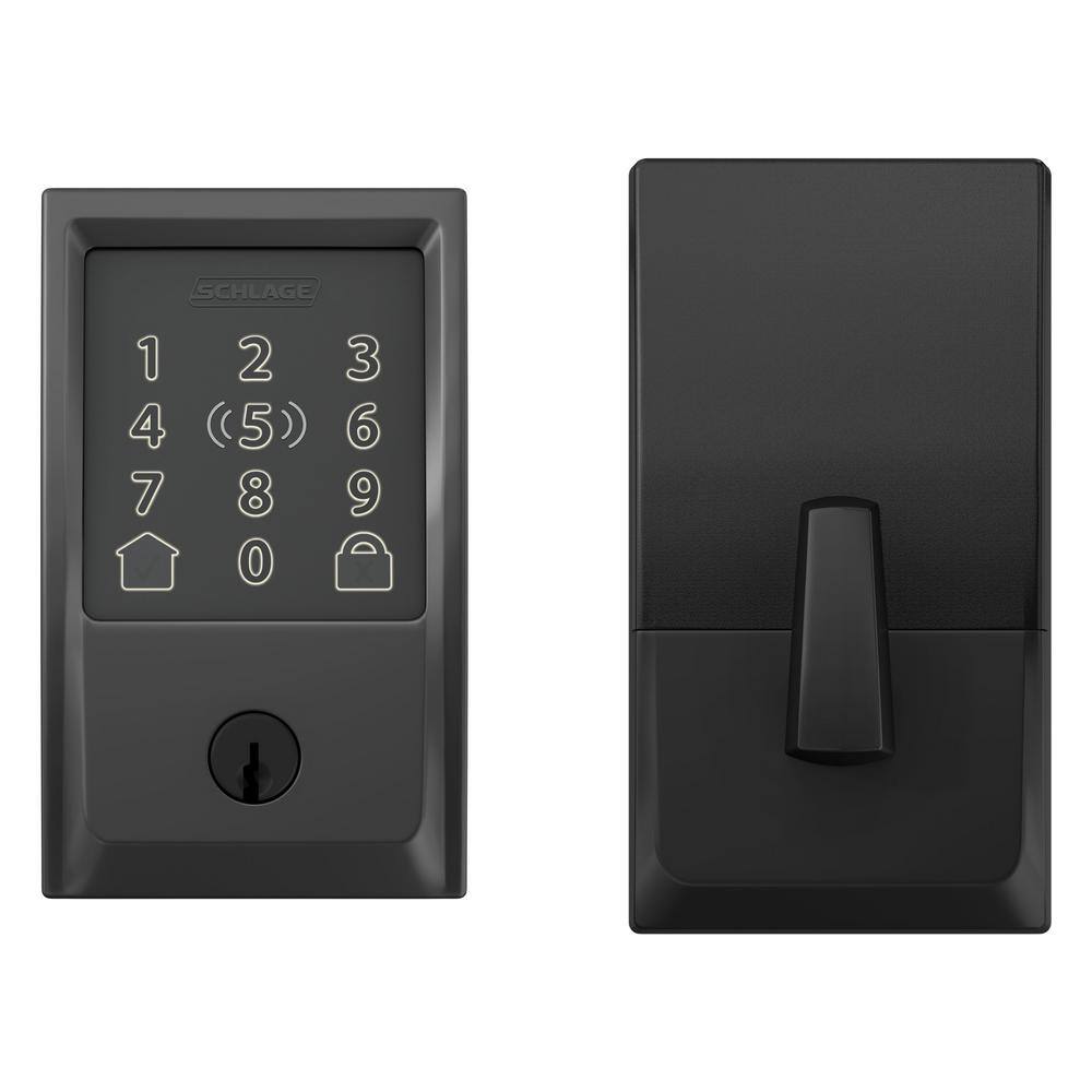 Schlage Century Matte Black Electronic Encode Plus Smart WiFi Deadbolt with Alarm BE499WB V CEN 622