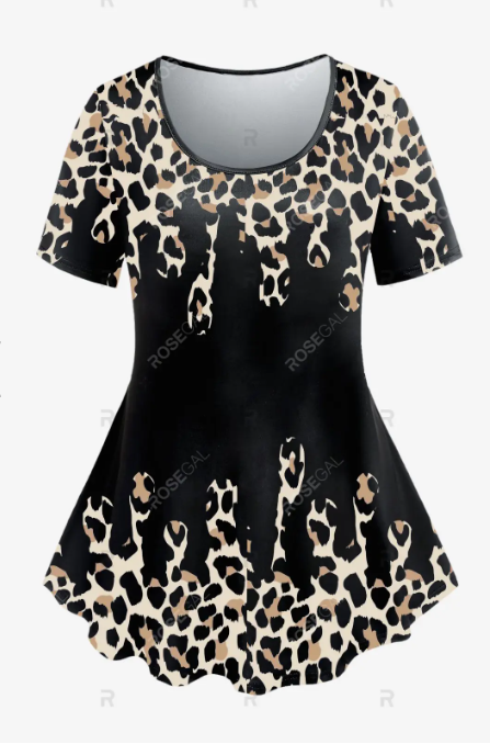 Leopard Print T-shirt and High Waist Animal Leopard Leggings Plus Size Outfit