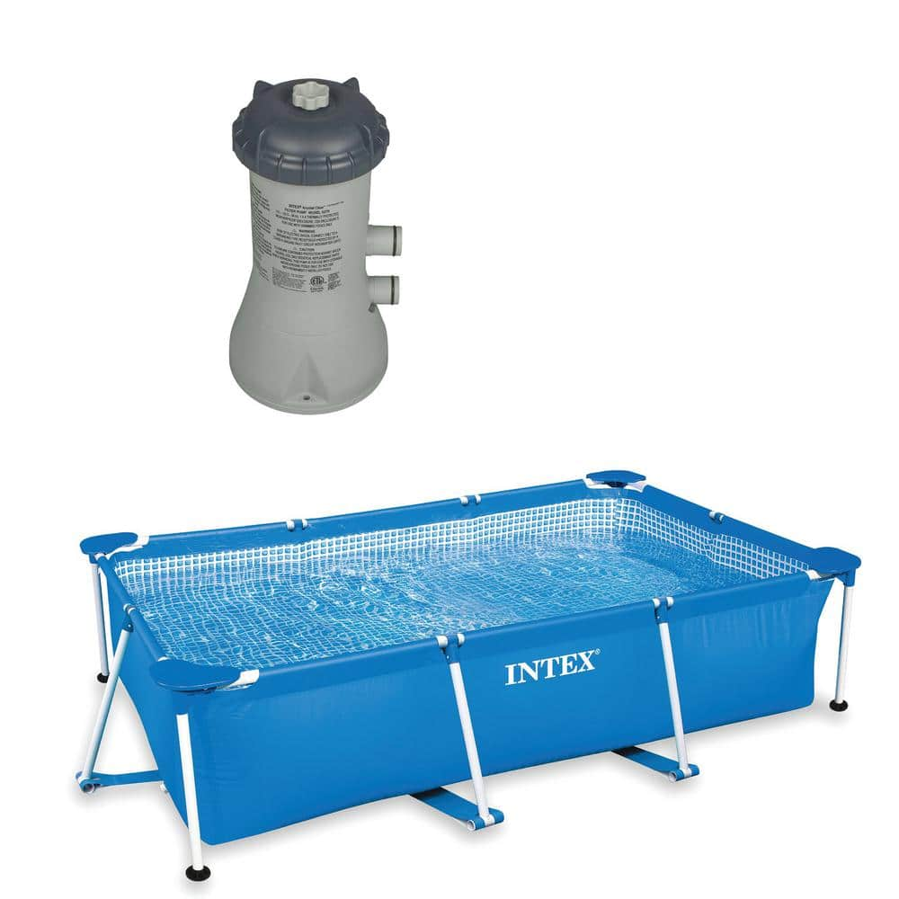 Intex 7 ft. x 5 ft. Rectangle Frame Above Ground 86 in. D Splash Swimming Pool with Intex Filter Pump 28270EH + 28637EG