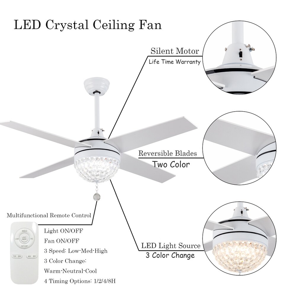 Oaks Aura 42in.Modern Revisable LED Glam Crystal Ceiling Fan with Light  Remote Control Included