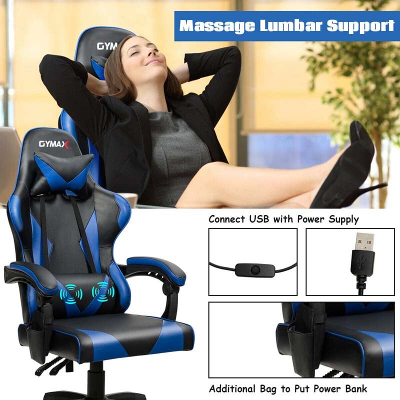 Massage Gaming Chair Recliner, Racing Computer Office Chair, Ergonomic High Back Swivel PC Game Chair with Headrest & Lumbar Support