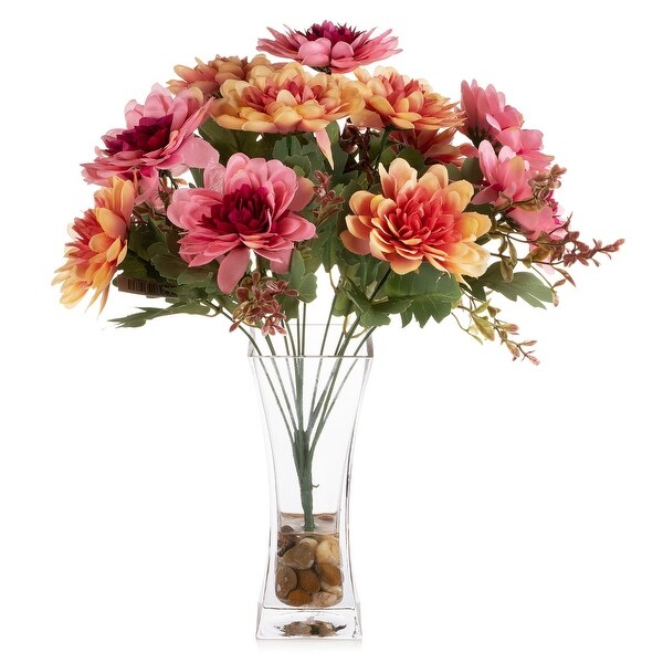 Mixed Artificial Daisy Floral Arrangements in Vase with River Stone，Table Centerpieces for Dining Room