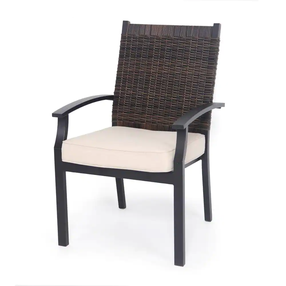 Hampton Bay Jasper Ridge Galvanized Steel Wicker Back Stationary Outdoor Patio Dining Chair (2-Pack)