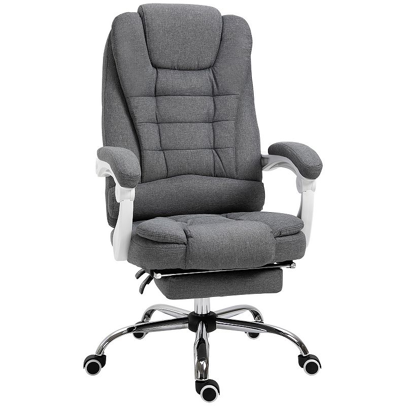 Vinsetto High-Back Executive Office Chair with Footrest， Linen-Fabric Computer Chair with Padded Armrests， Ergonomic Office Chair， Gray