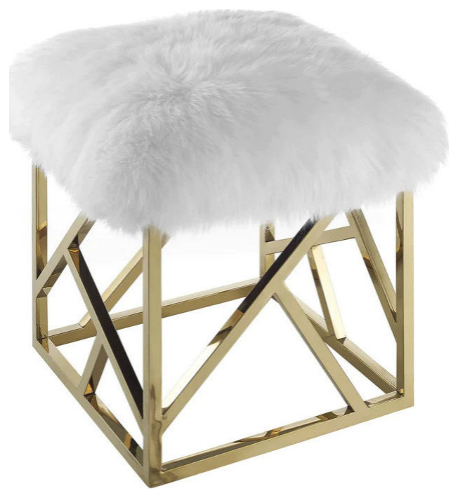 Piper White Gold Sheepskin Ottoman   Modern   Footstools And Ottomans   by Rustic Home Furniture Deco  Houzz