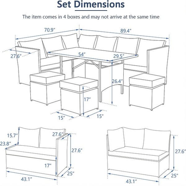 AECOJOY 7 Pieces Patio Furniture Set Outdoor Sectional Sofa Rattan Conversation Set