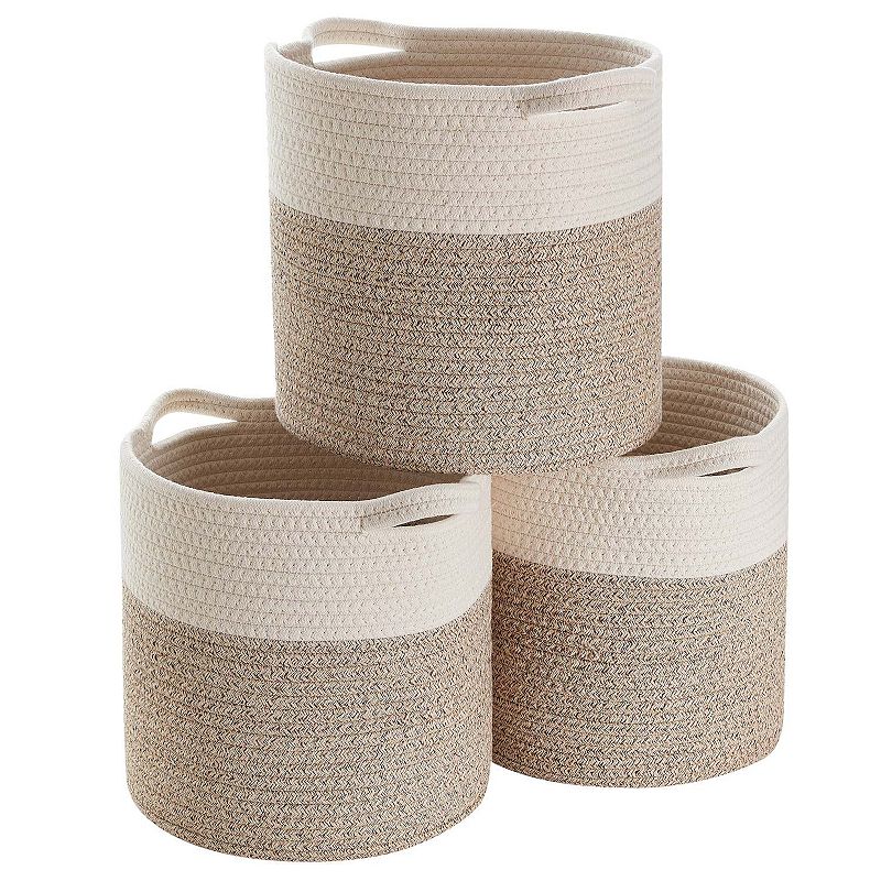 3 Pack Woven Cotton Rope Shelf Storage Basket with Handles