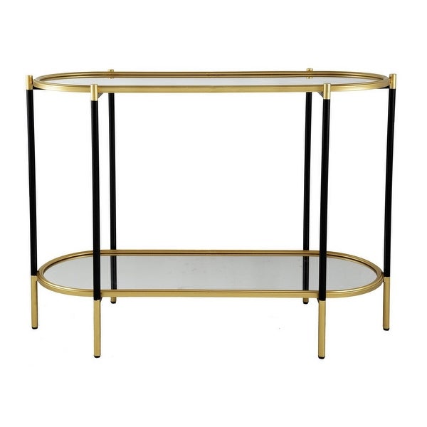 30 Inch Console Sideboard Table， Oblong， Mirrored Top， Black， Gold - 41.5L x 17W x 30H， in inches